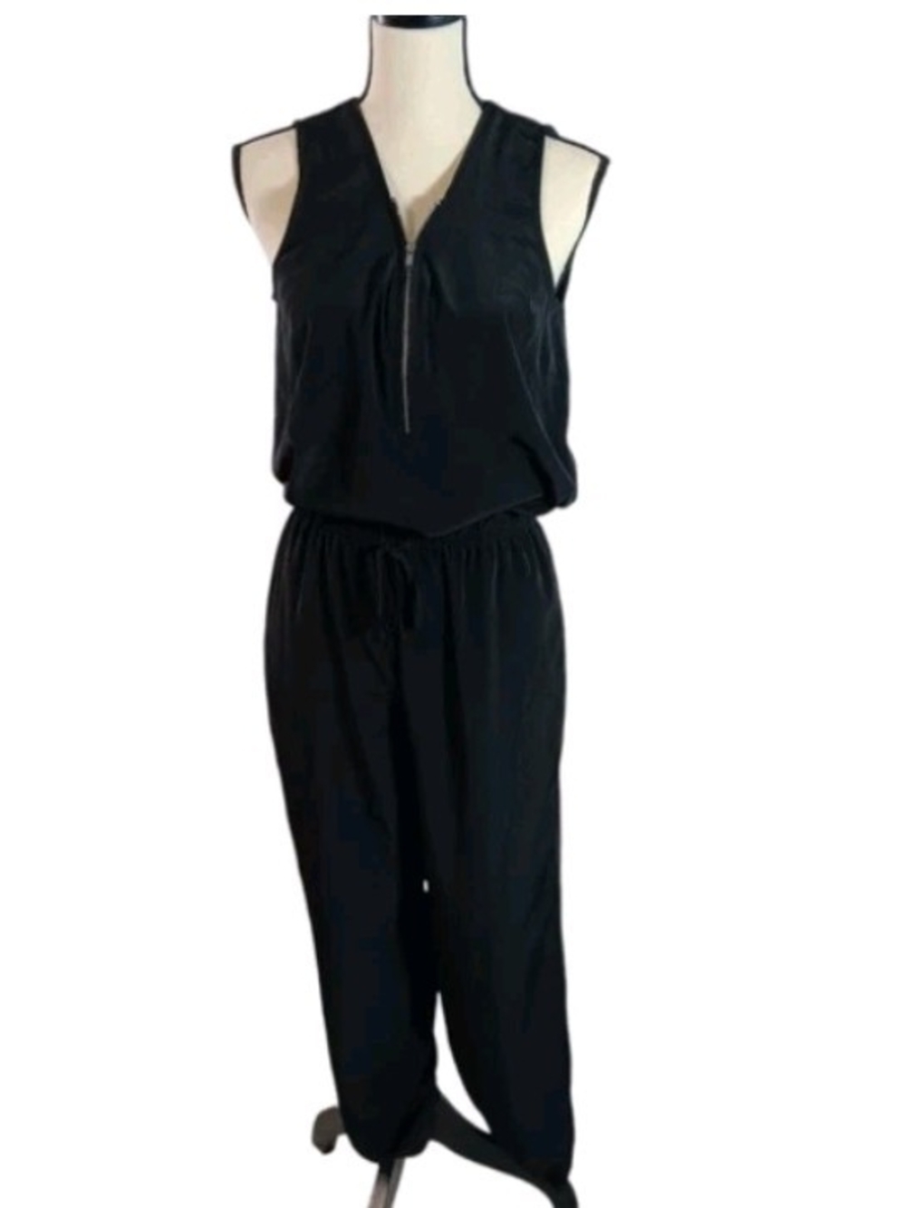 NWT Banana Republic Black Sleeveless Zip-Front Jumpsuit With Drawstring Waist